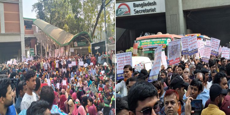 প্রেসক্লাবের সামনে ১৮তম নিবন্ধনে বঞ্চিতদের অবস্থান